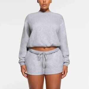 Skims Cotton Fleece Classic Crewneck Pullover Sweatshirt Heather Gray Women’s 2X